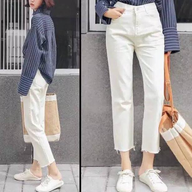 TERBARU (PLATINUM JEANS) BOYFRIEND JEANS UNFINISHED KEKINIAN HW JEANS / CELANA HIGHWAIST JEANS / HAI