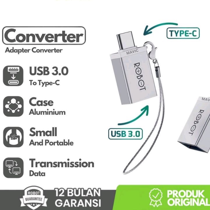 ROBOT OTG RT OTG04 TYPE C TO USB 3.0 ADAPTER CONVERTER SILVER ORIGINAL ASLI GARANSI RESMI