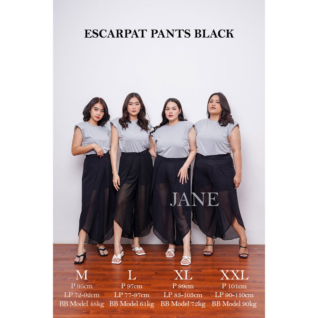 JANE COLLECTION || Celana Panjang Wanita Hitam Bawahan Wanita Bigsize See Through Pants Jumbo Celana Pantai Side Slit Pants Escarpat Pants