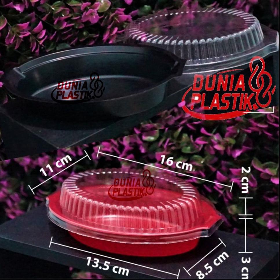 LANGSUNG ATC Isi 50pcs Tray Spaghetti Mika Oval Box makanan Warna Hitam / Merah + Tutup wadah kan pl