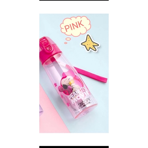 botol minum  BOTOL AIR MINUM ANAK SNOOPY ORIGINAL PP BPA FREE 500 ML TANPA SEDOTAN - Pink(D2O7) Boto