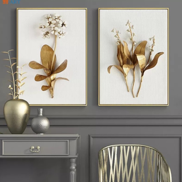 Terlaris Lukisan Daun Emas Kanvas Print Hd Modern