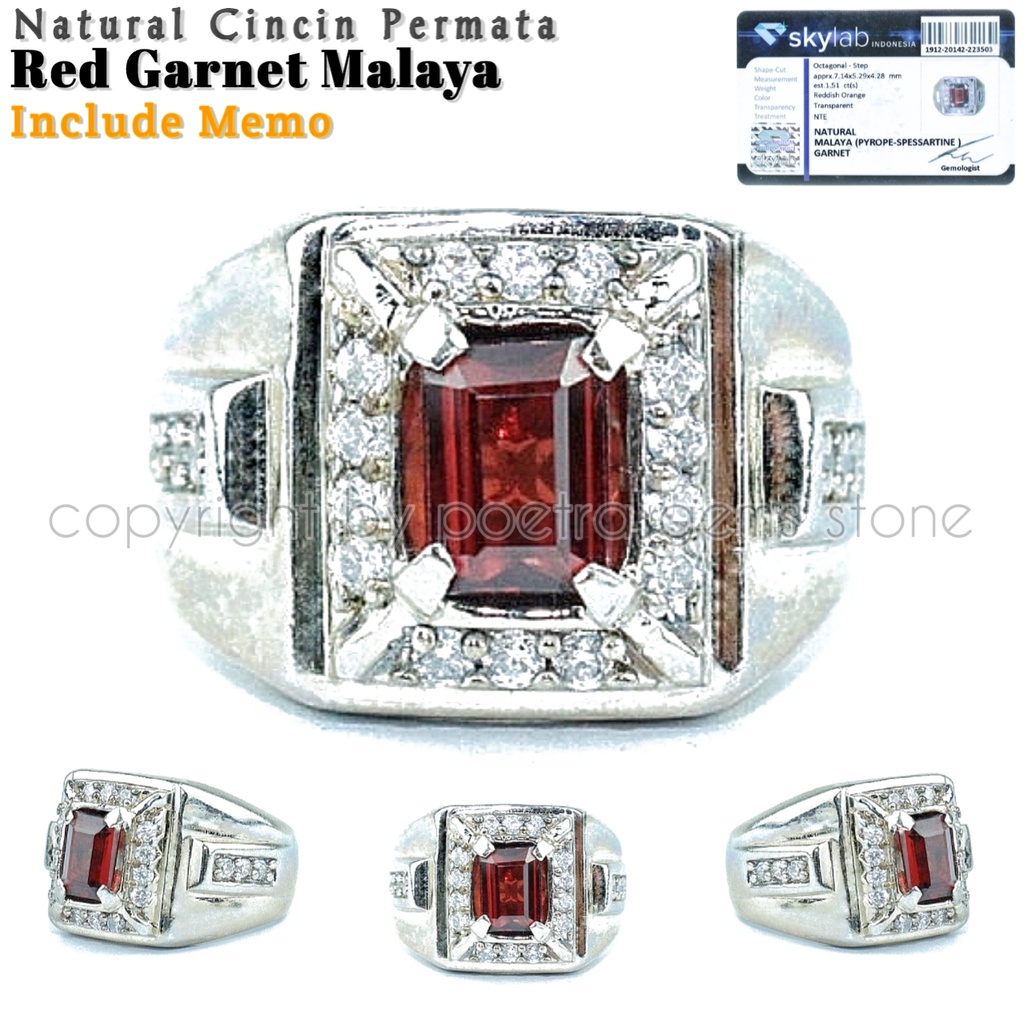 Natural Cincin Permata Red Garnet Malaya free Memo