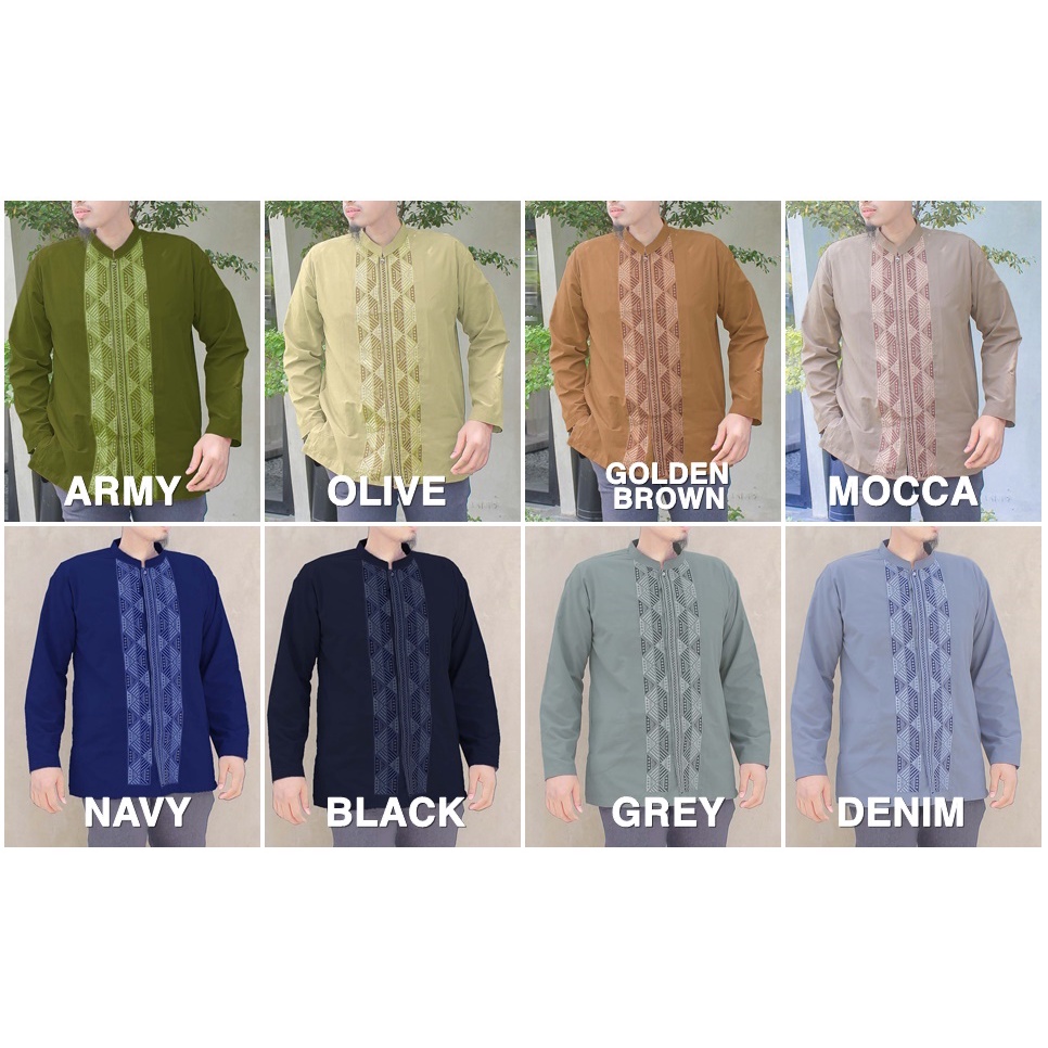 [JUMBO] Baju Koko Muslim KODE EJE Pria BIG SIZE Dewasa Lengan PANJANG warna bordir asli Grosir bahan katun ukuran jumbo