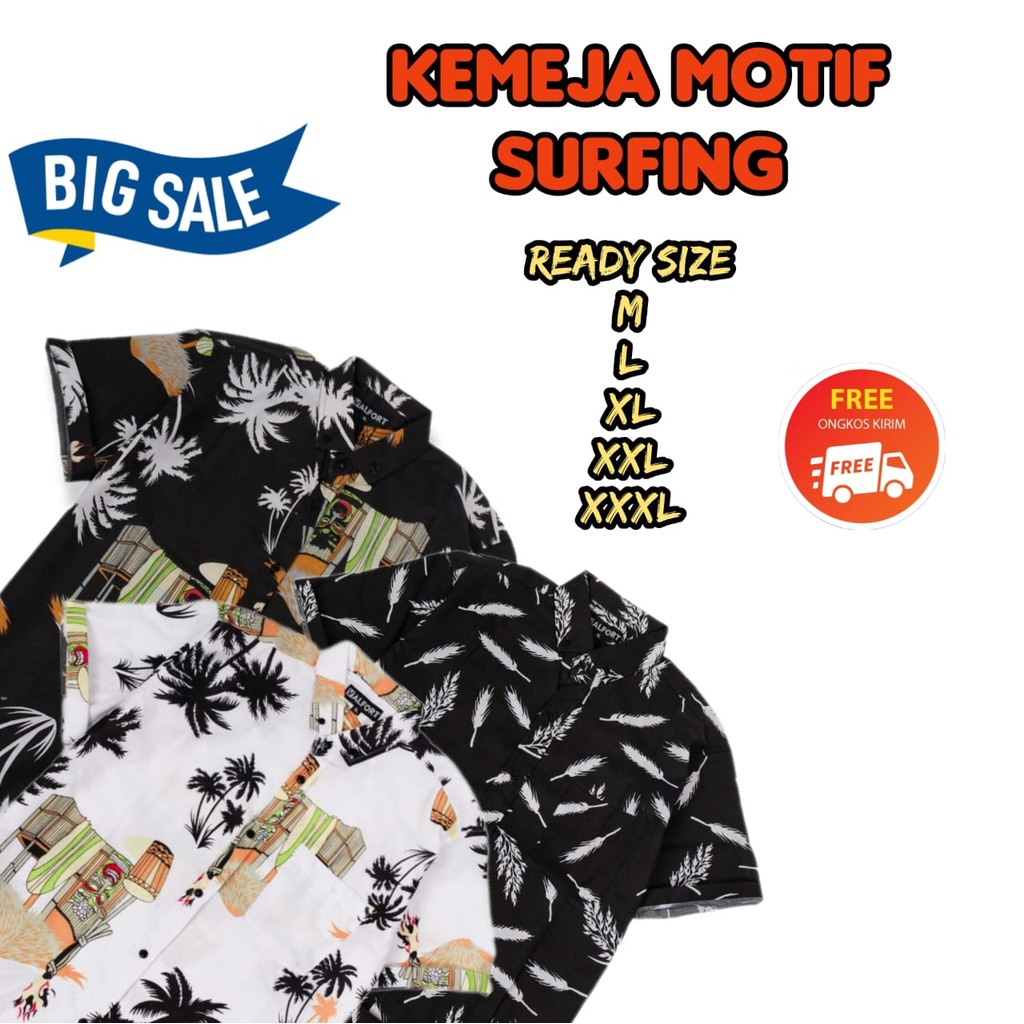 [PROMO EVENT MEGA FLASHSALE] Kemeja motif surfing pria | kemeja motif pantai | kemeja hawai | kemeja motif distro