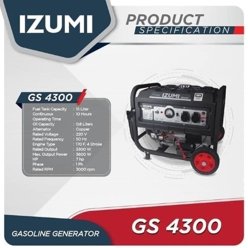 IZUMI NLG GS4300 MESIN GENSET GENERATOR LISTRIK BENSIN 3300 WATT 3.3KW