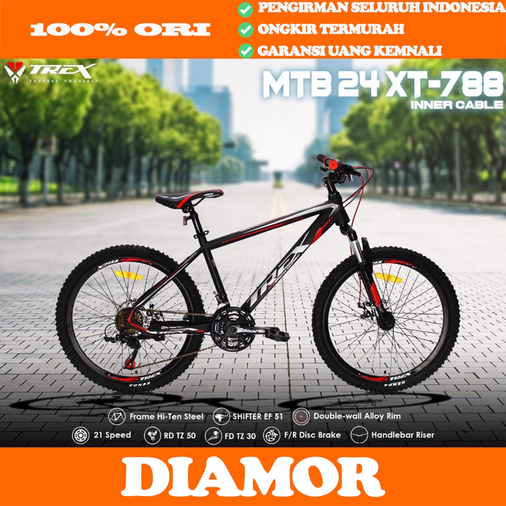 TREX XT 788 Sepeda Gunung MTB 24 inch DiscBrake 21 Speed