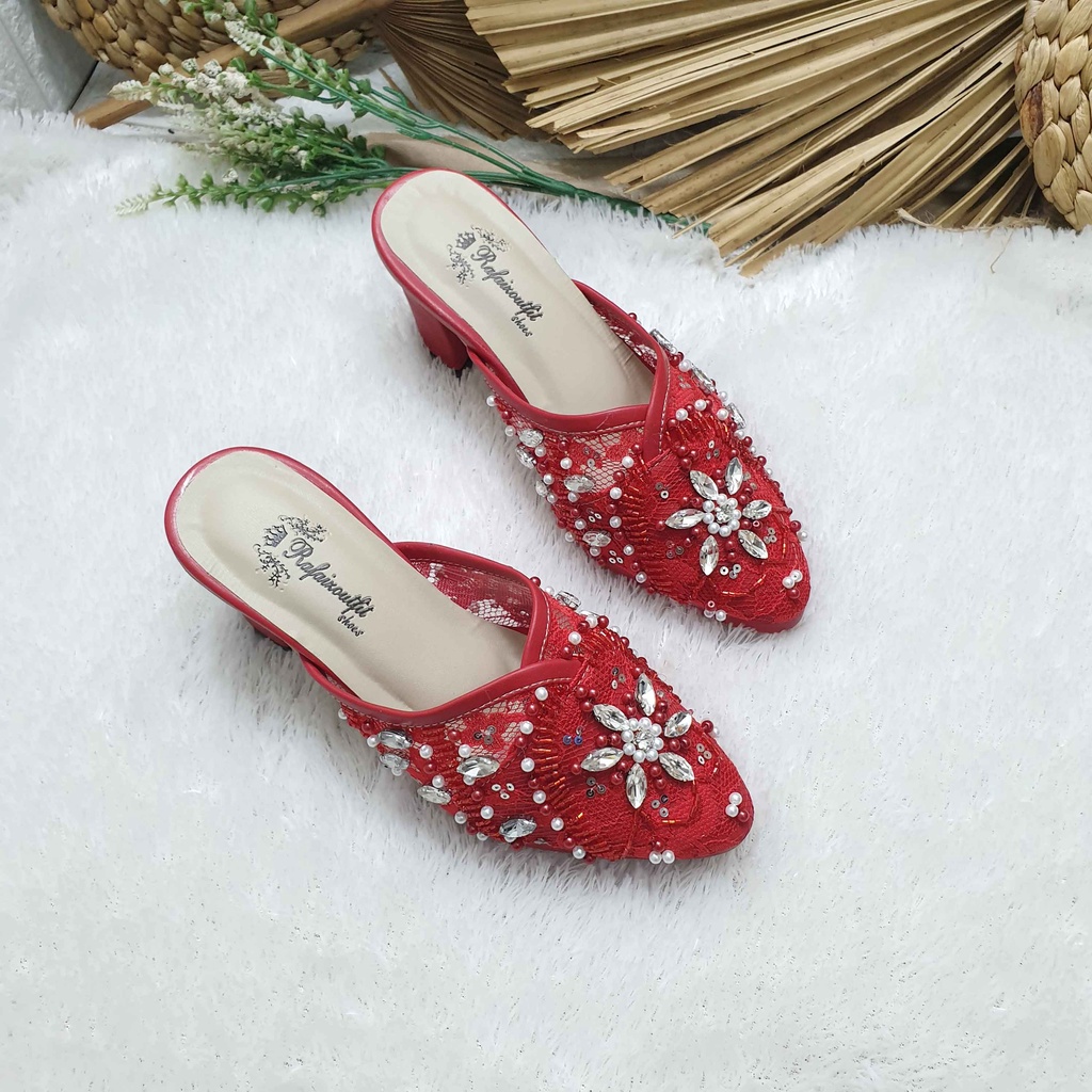 Sepatu wedding pesta Cantik Lesley merah cabe 7cm tahu