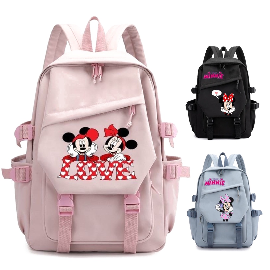 JS - Ransel Mickey Mouse Tas Bahu Mode Lucu 3D Gambar Kartun Tas Sekolah Minnie Ransel Sekolah Siswa Mochilas