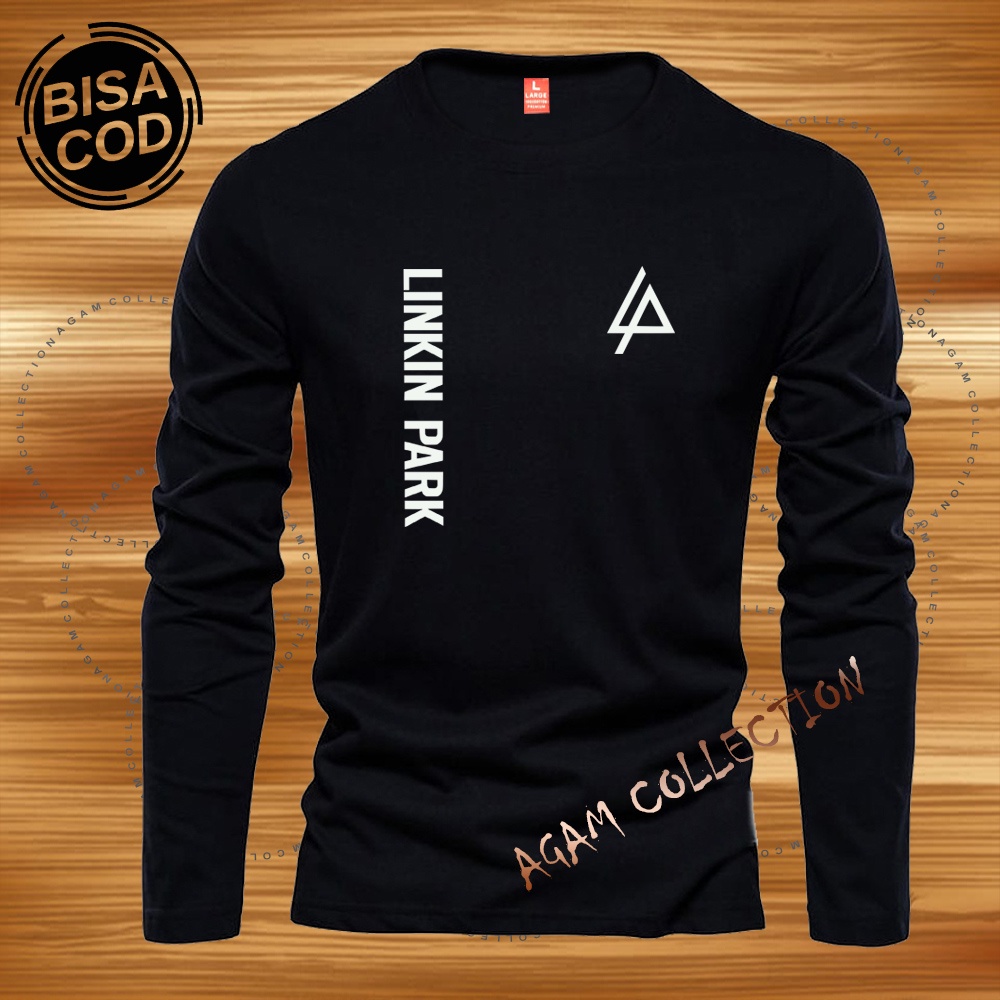 Agam Collection Baju Kaos Distro LP KirKa Text Putih Lengan Panjang Premium Quality Kaos Pria Keren Kaos Cewek/Cowok