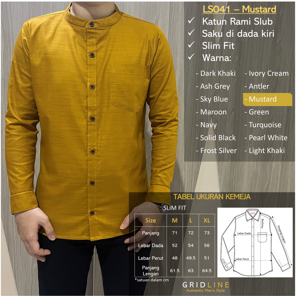 [GRIDLINE - LS041 Colorful Premium Long Sleeves Koko Basic Series Part 2] Kemeja Pria Lengan Panjang Koko Katun Rami High Quality Tebal Adem Premium M-XXL