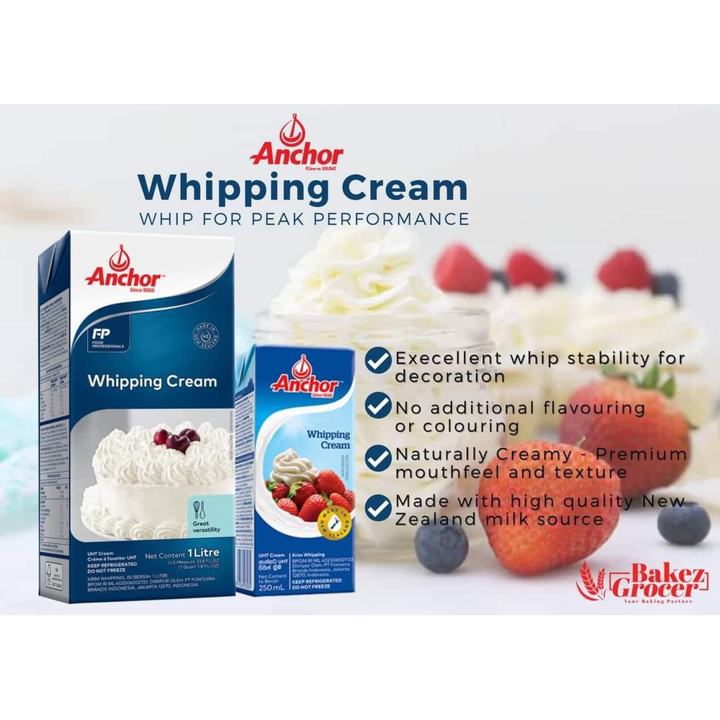 ANCHOR WHIPPING CREAM CAIR KEMASAN 1 LITER GOJEK GRAB INSTANT ONLY