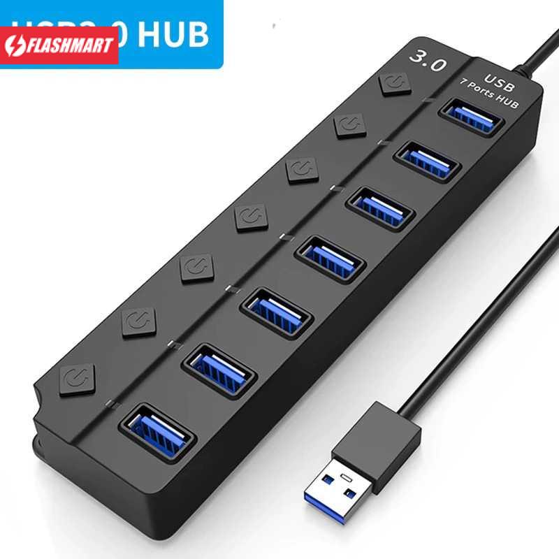 Flashmart USB Hub High Speed Extender 7 Port USB 3.0 With Switch - OY445