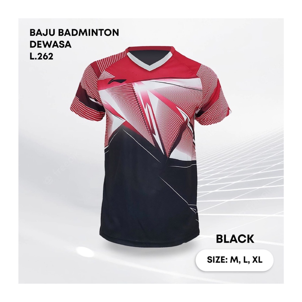 Kaos bulutangkis pria L262 baju badminton atasan olahraga jersy wanita dewasa t-shirt outfit seragam kostum jersey casual suit pakaian jarsey oblong apparel sport jersi sudirman thomas uber cup bulu tangkis hitam polos