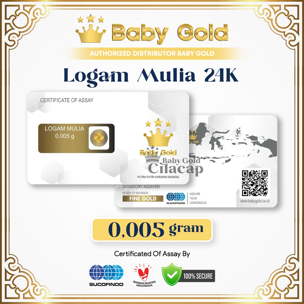 Baby Gold logam Mulia 0,005 Gram Minigram Emas Mini Murni 24 Karat