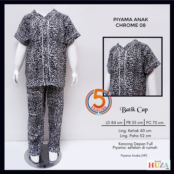 Setelan Celana Piyama Anak Huza Chrome Usia 8-10 Tahun Batik Cap LD 84 cm PB 55 cm PC 70 cm Kancing 