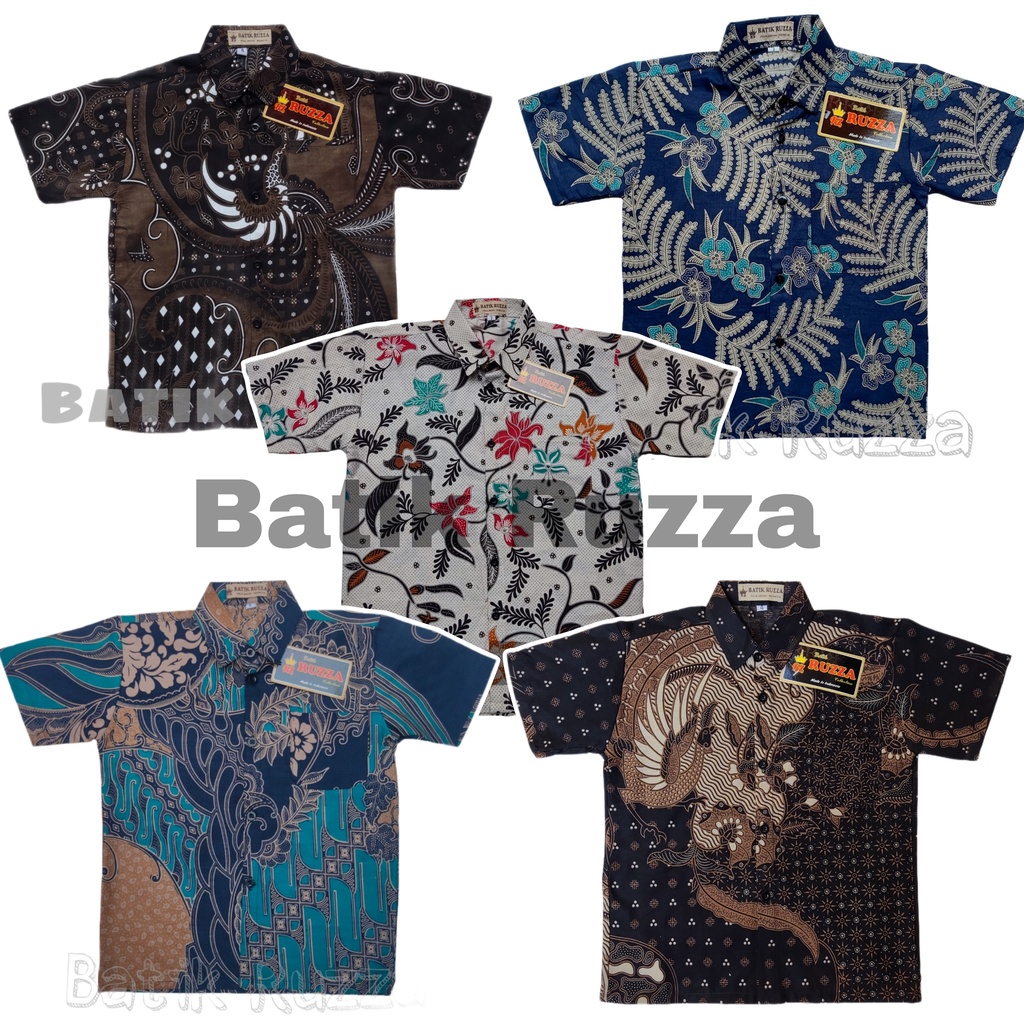 RUZZA Batik Anak Ukuran 0-15 Tahun Kemeja Motif Seno Biru Kawung Cendrawasih Sogan Kotak Abbas Hitam