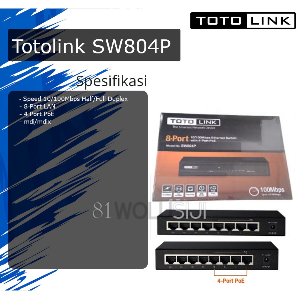 Desktop switch totolink SW804P 8 Port 10/100Mbps PoE support