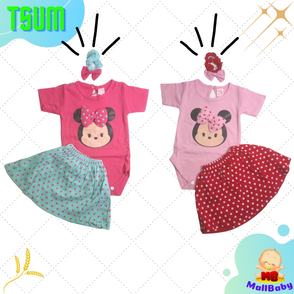 Baju Bayi Perempuan 3 6 9 Bulan Jumper Set Rok Bandana Murah Tsumm