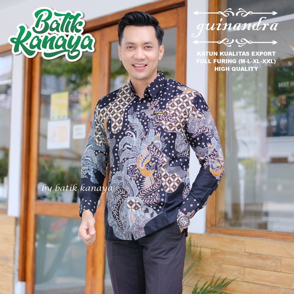 Kanaya - Kemeja Batik Pria Lengan Panjang Full Furing Bahan Katun Kualitas Ekspor GUINANDRA