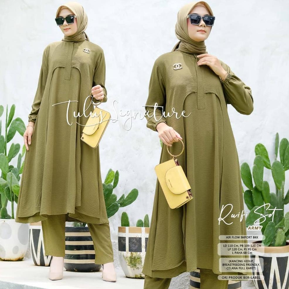 BOOMING Ruifi One Set Crinkle Premium/Setelan Tunik Wanita/Stelan Tunik Celana Panjang/Setelan Celan