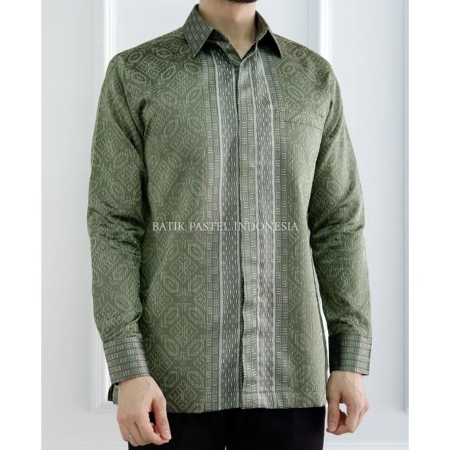 kemeja pria batik tenun premium sage green
