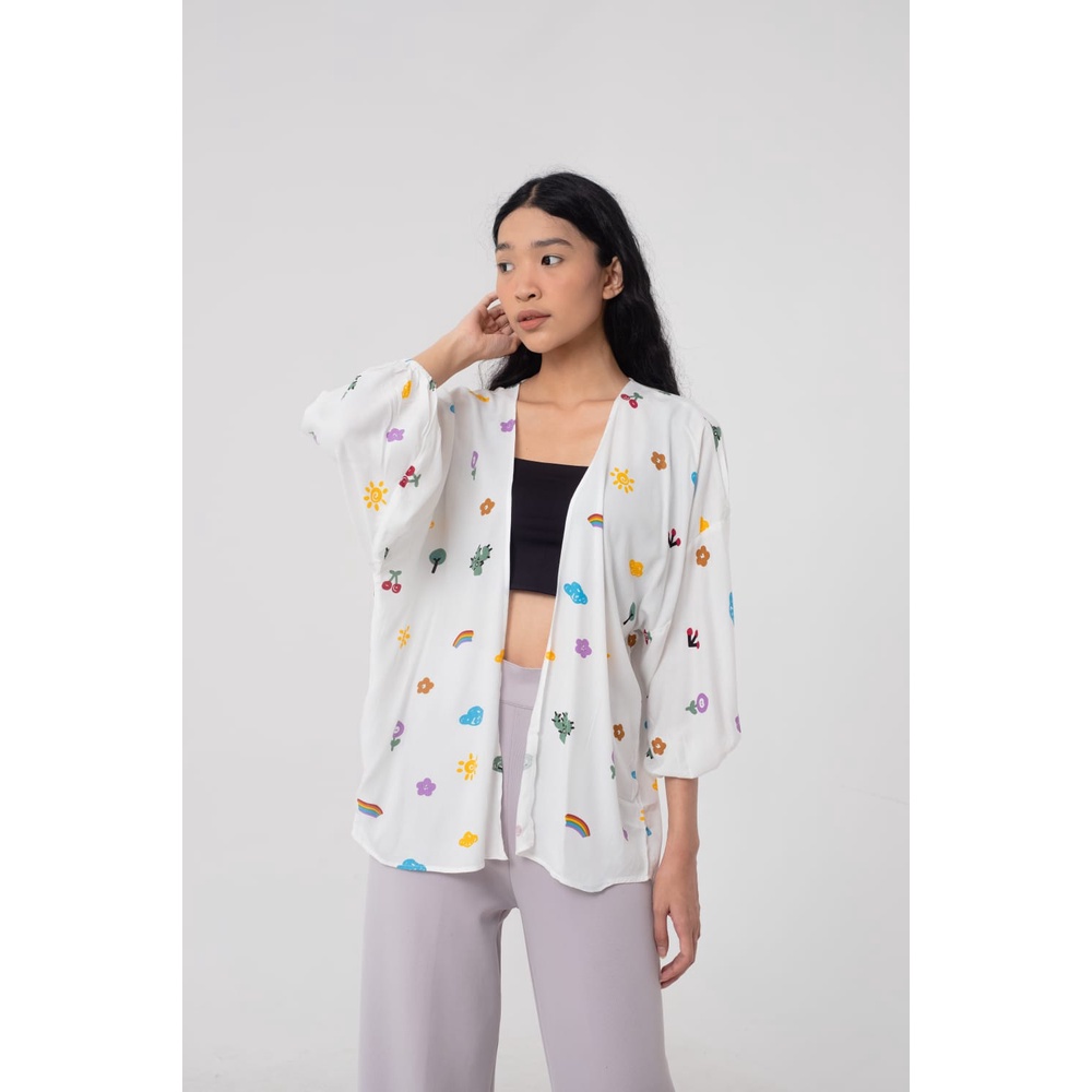 Terbaru Outer Korea Gemoy Outfit Lucu  Blouse Korea Flowery Outer Motif Cardigan Oversize Jumbo Atas