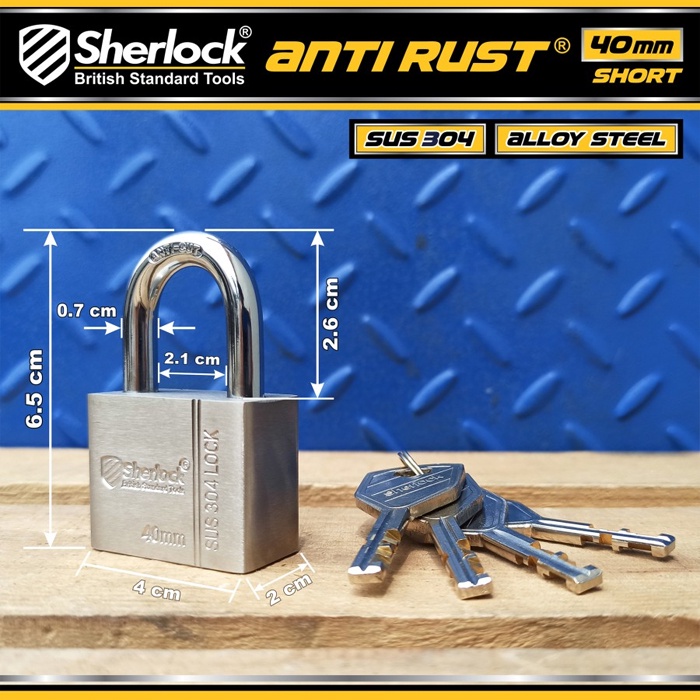 Sherlock Gembok ANTI RUST 40 mm Pendek Stainless Steel 304 Anti Karat