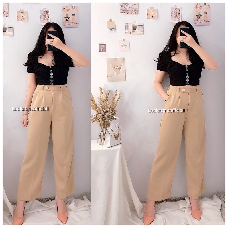 Erica Loose Pants- Kulot Crinkle- Kulot Highwaist- Celana Kulot Wanita