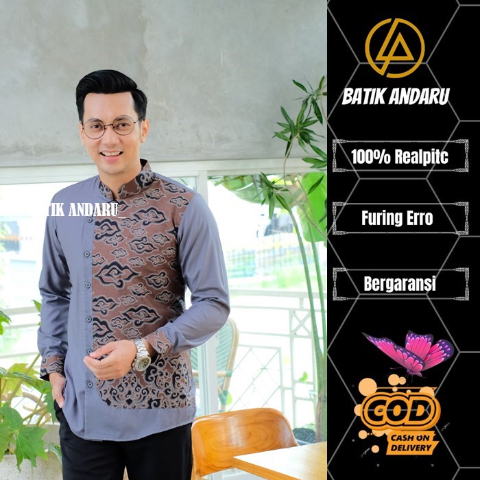 Baju Koko Kurta Qurta Pria Dewasa Slimfit Lengan Panjang Modern Warna Abu Abu