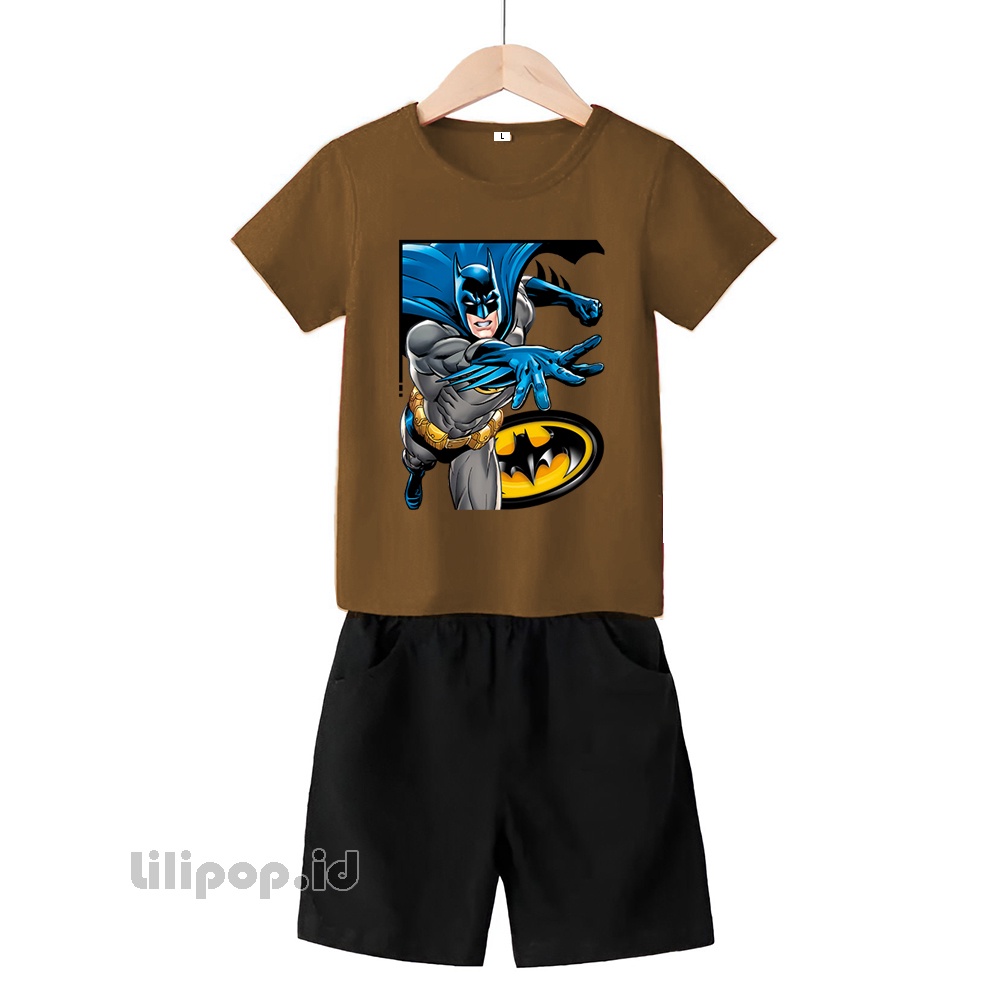 Baju Anak Stelan Kaos 3/4 bat man 2 Cowok Cewek  Usia 2 - 7 Tahun Celana Pendek Harian