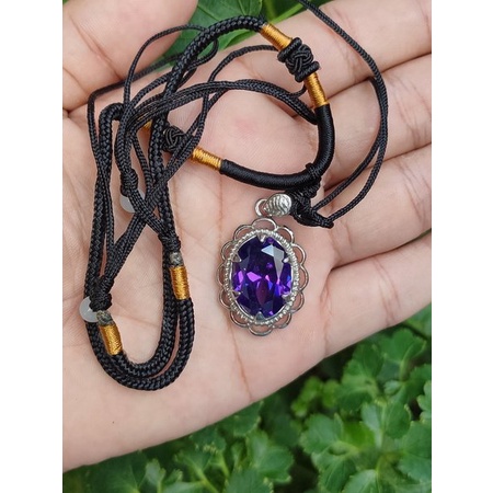 Batu Akik Kalung Liontin Permata Kecubung Ungu Ametis Amethyst Bonus Tali 3s135