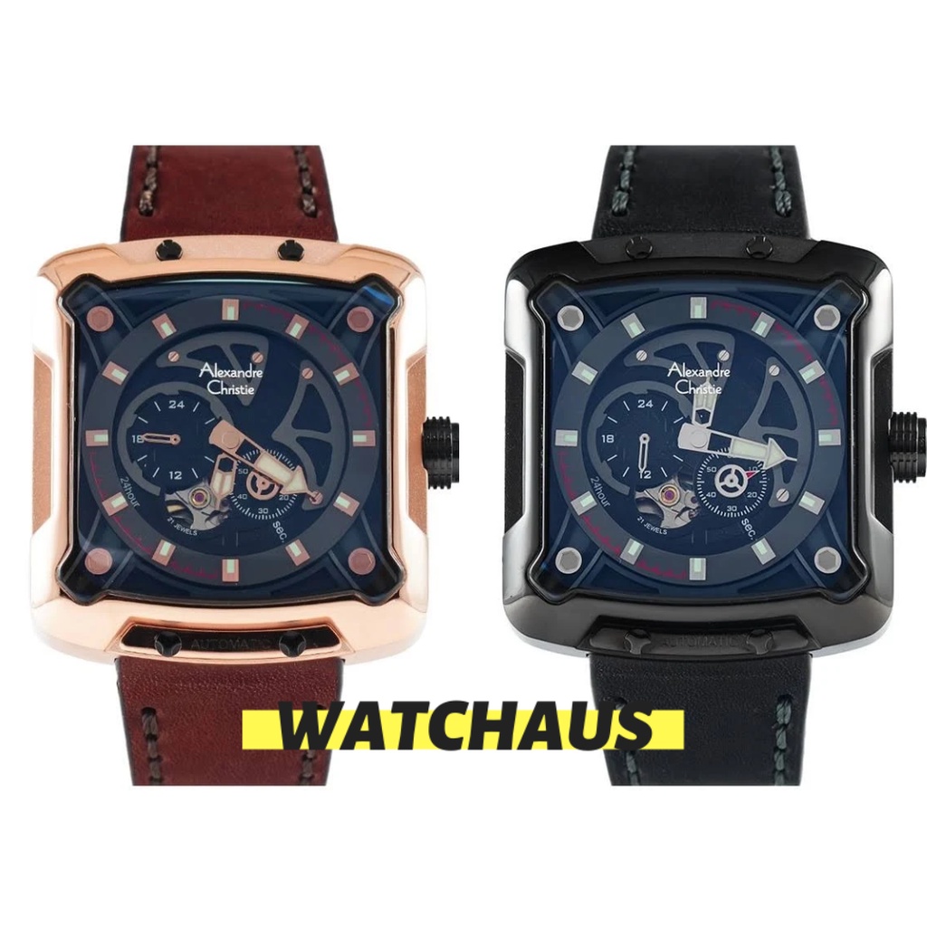 JAM TANGAN PRIA ALEXANDRE CHRISTIE SKELETON AUTOMATIC AC 3030 AC3030 MAL LEATHER STRAP