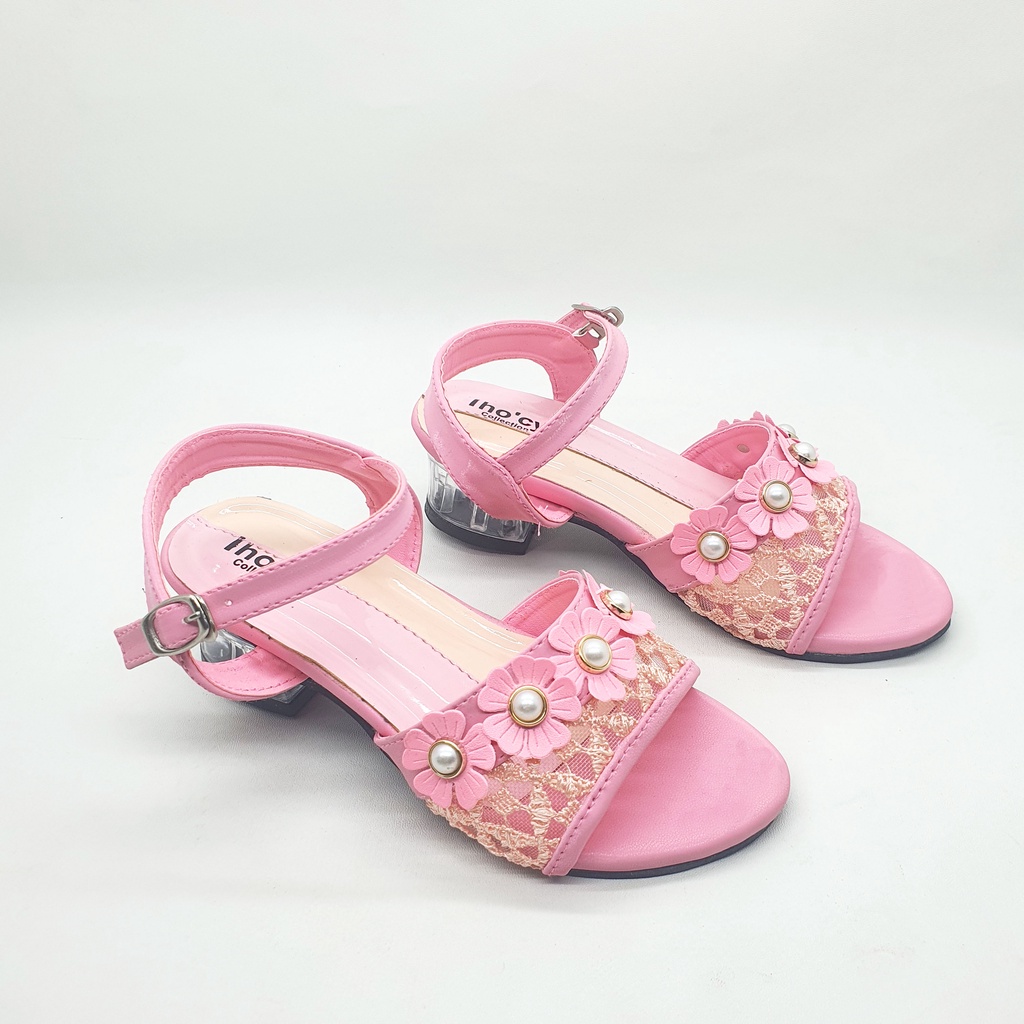 35 Flower Sandal Heels Anak Perempuan Hak Kaca Hologram Usia 6-13 Tahun Carlina