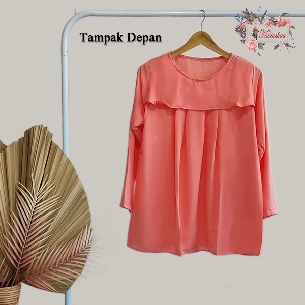Blouse Wanita Lengan Panjang Jumbo Bahan Wollycrepe Polos Warna Salem Baju Atasan Cewek Layer Depan Oversize Korean Style Kekinian