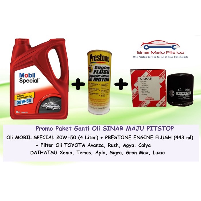 Paket Ganti Oli DAIHATSU SIGRA - MOBIL SPECIAL 20W-50 & Filter & Flush ORIGINAL