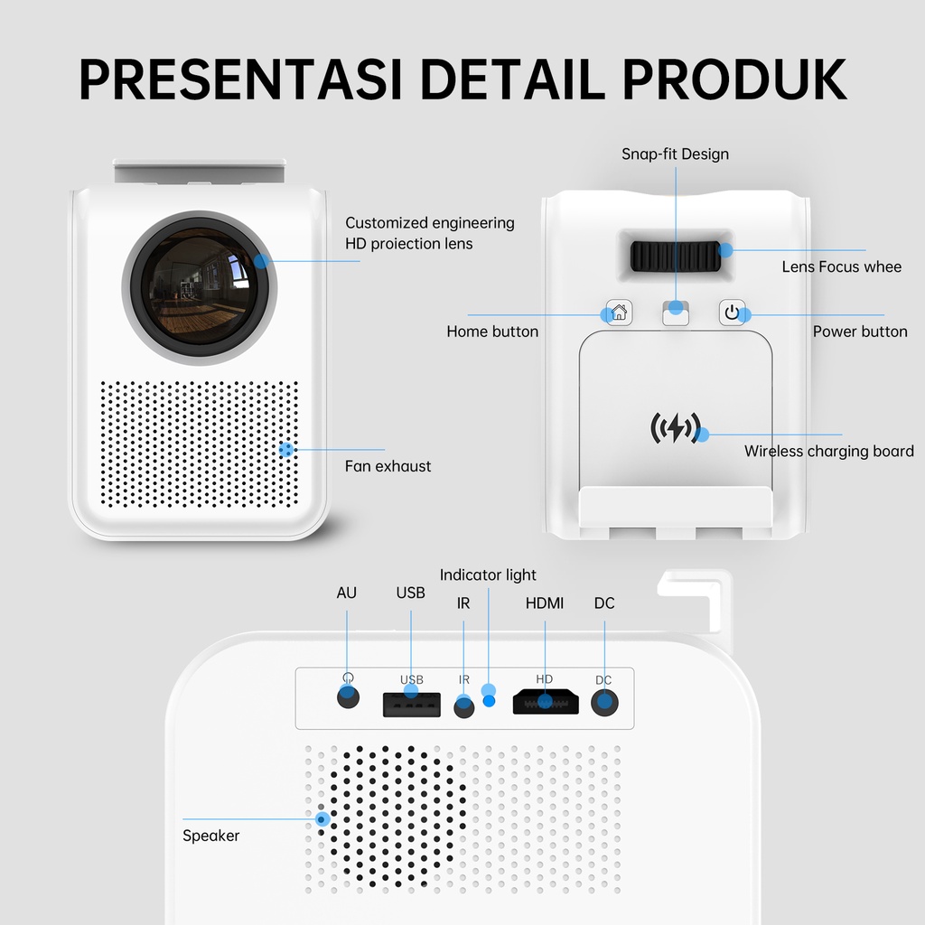 QIAOLET Proyektor hp Q1 250 ANSI Android 9.0 Portable Proyektor Native 1080P Full HD Projector Android Airplay Mini Projectors