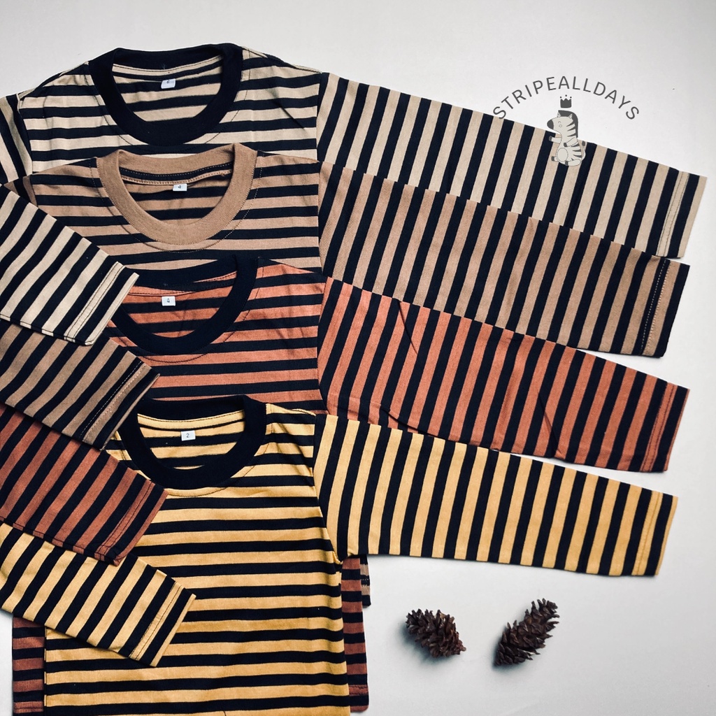 12.12 stripealldays - Kaos Anak Stripe Medium Light V1 Series atasan baju bayi laki laki2 cowok cewek perempuan unisex lengan panjang strip setrip striped salur garis belang blaster couple XS S M L XL  / 0 bulan 1 2 3 4 5 6 7 8 tahun katun cotton cvc 24s