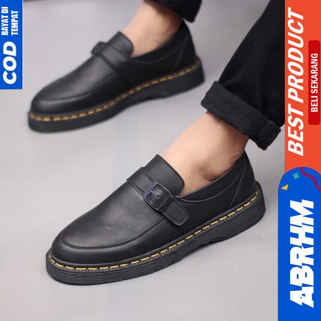 Sepatu Loafers Docmart Formal Pria Kerja Hitam Abraham Delvin