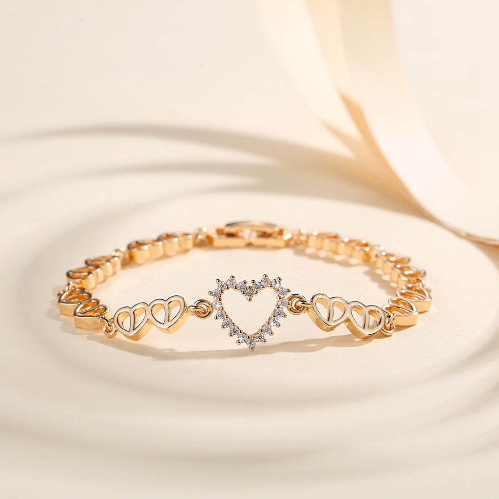 Y946 [COD✔]Gelang Rantai Titanium Wanita Perhiasan Gelang Bentuk Hati Korea Warna Emas/Perak