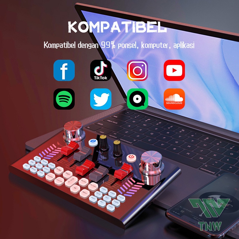 Tnw-V18 Sound Card Bluetooth Live Soundcard V18 Soundcard Audio Live Mixer Untuk Live Streaming