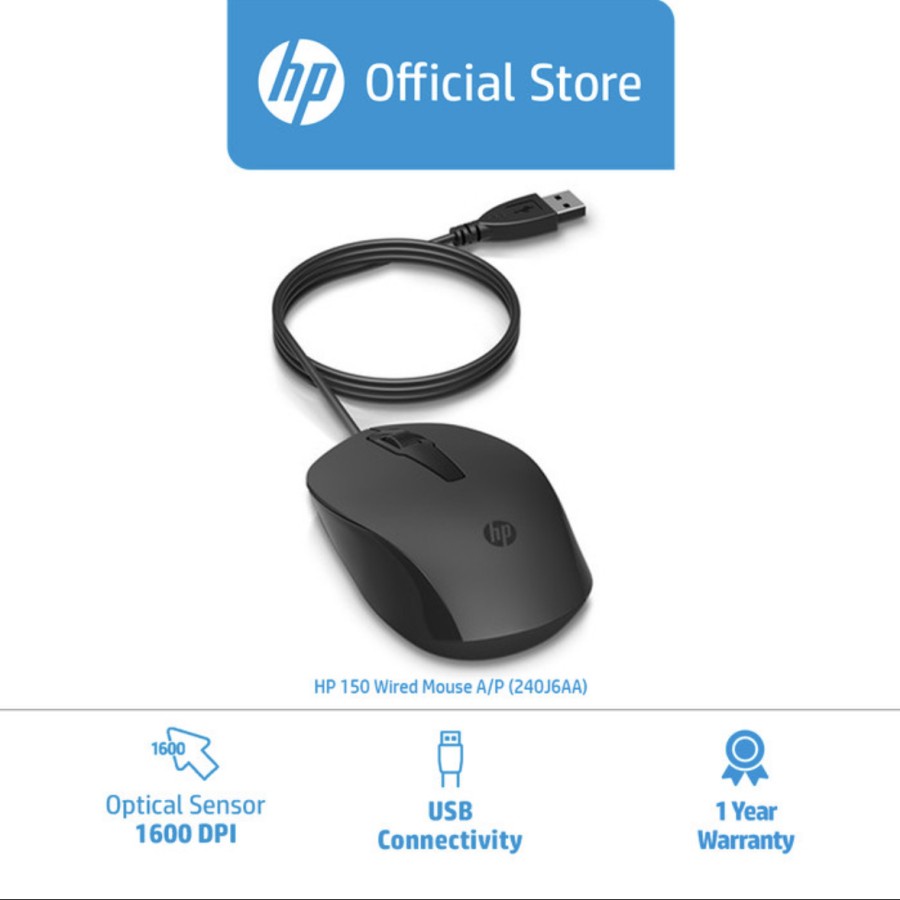 HP150 Wired Mouse Kabel USB Connection 1600 dpi HP 150