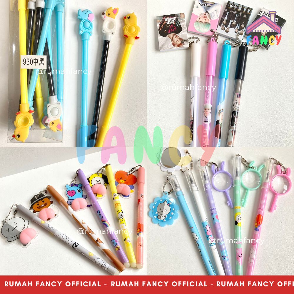 

[1 PCS] Bolpen Gel Gantungan / Pulpen/ Pena Gel FANCY + Gantungan Lucu motif Kucing Astronout Cermin Sisir Baby Shark Cute Animal