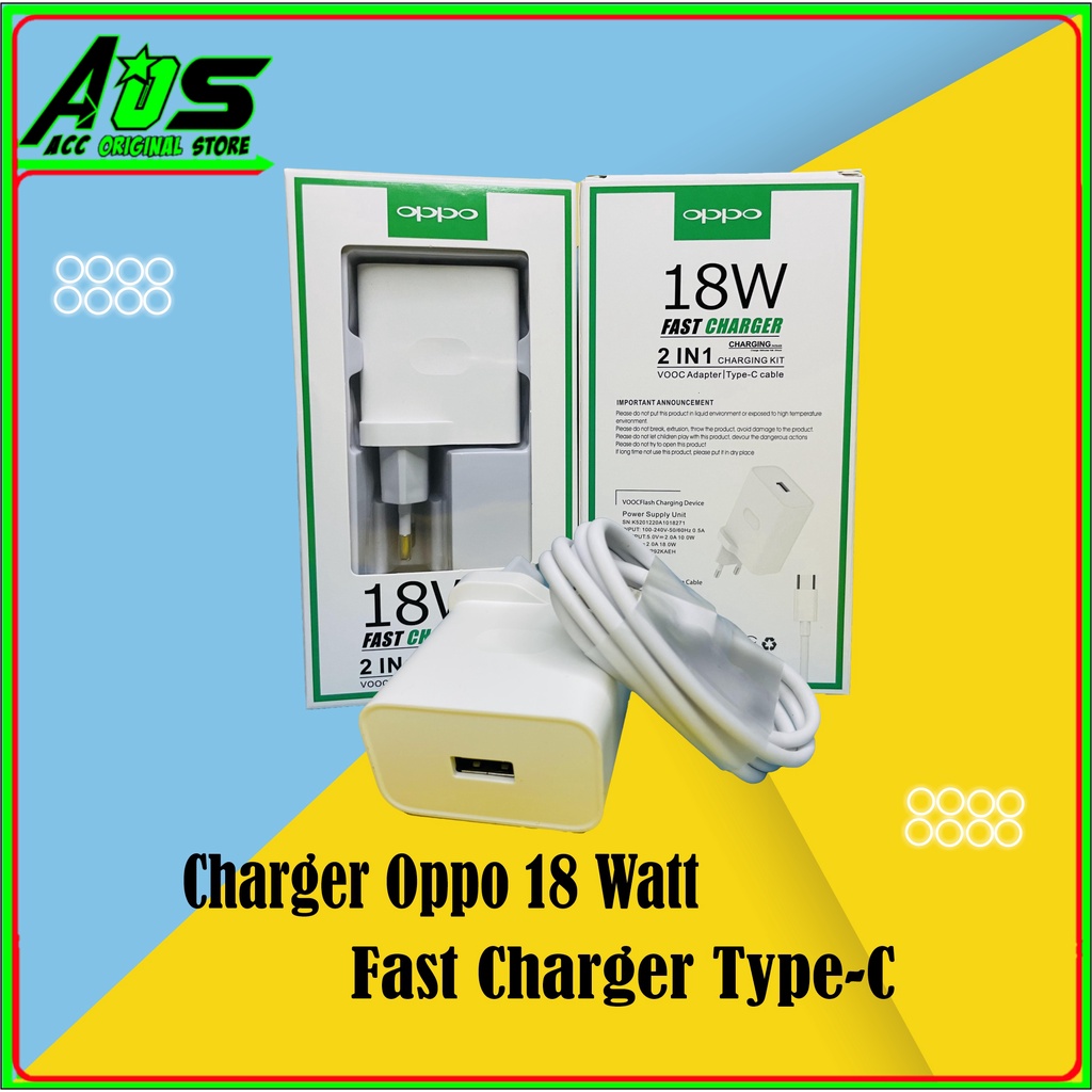 CHARGER OPPO A92 - A53 - A54 TYPE C ORIGINAL FAST CHARGING 18 WATT BAWAAN HP