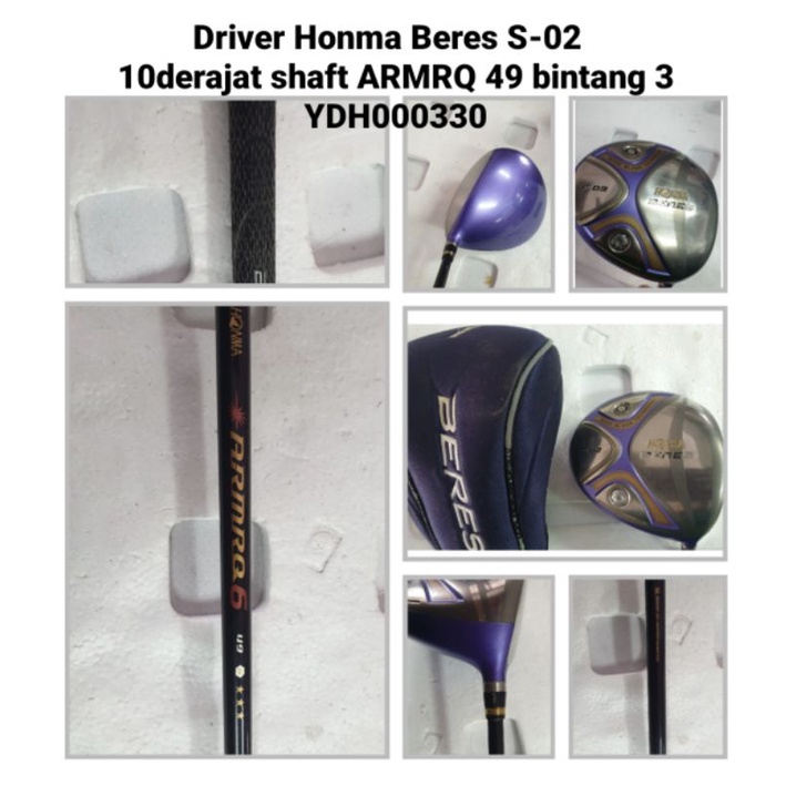 Stik golf Driver Honma Beres S-02 10derajat shaft ARMRQ 49 bintang 3 Incl : Cover Bekas second