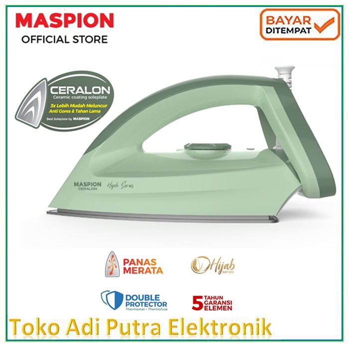 Setrika Listrik Maspion HA-395 Anti Lengket Hijap Series Garansi