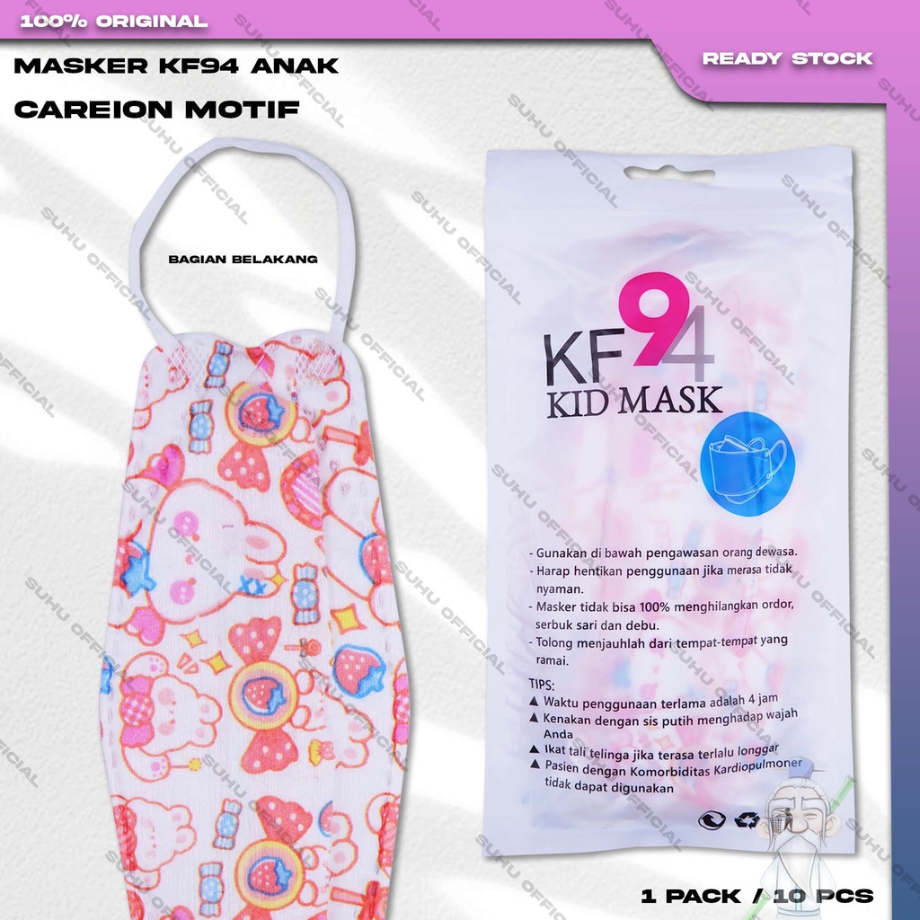 Masker Anak KF94 CAREION 4Ply Isi 10Pcs Motif Kartun Easter Kelinci Lucu Korea Earloop Surgical Mask Kemenkes