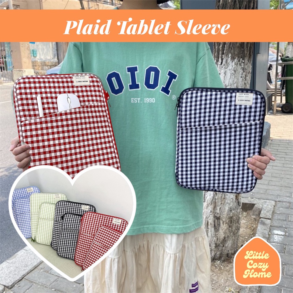 Plaid Tablet Laptop Sleeve 11 13 14 Inch / Tas Laptop Sarung Pouch Cover Komputer Leptop Multifungsi / Macbook Air 13in 15in Anti Shock Waterproof Anti Gores Padding Case Sleeve Mac Book