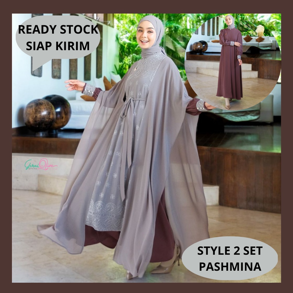 Gamis Aden Mewah Jagat Ayu Style 2 Set Pashmina Lebaran Kaftan By Aden Hijab