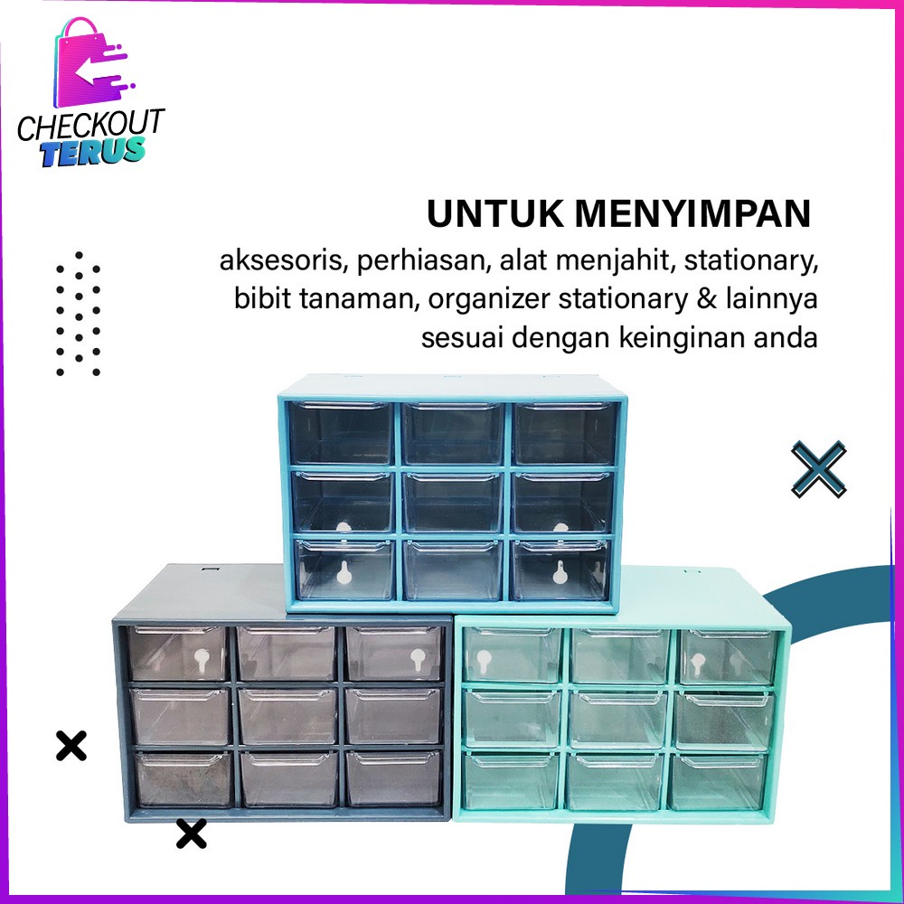 CT C804 Kotak Laci Perhiasan Storage Box Multifungsi kotak Aksesoris Mini 9 Sekat / Kotak Penyimpanan Aksesoris Serbaguna Laci Mini